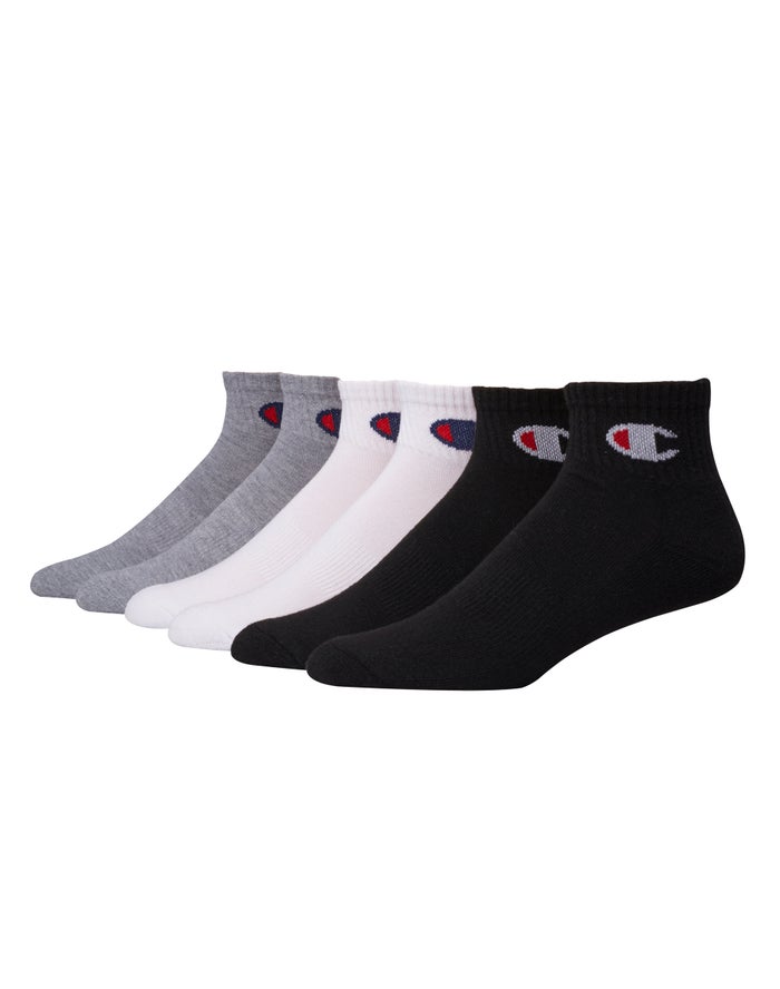 Champion Mens Socks NZ - Ankle 6-Pairs White/Black/Grey ( 9561-YWDFL )